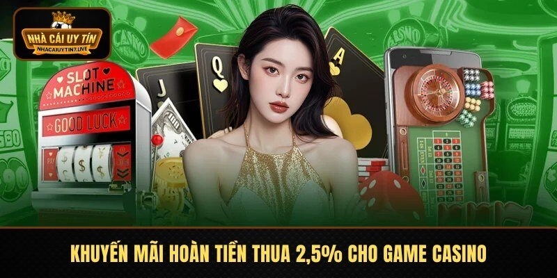 Khuyến mãi hoàn tiền thua 2,5% cho game casino