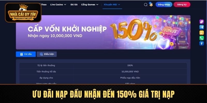 Ưu đãi nạp đầu nhận đến 150% giá trị nạp Ưu đãi nạp đầu nhận đến 150% giá trị nạp