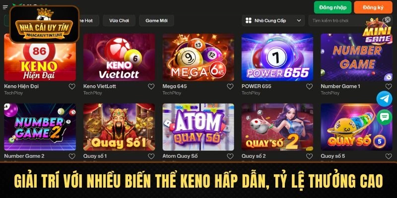 Giải trí cùng nhiều biến thể Keno hấp dẫn, tỷ lệ trả thưởng cao